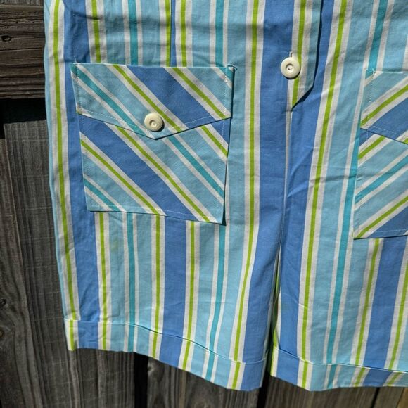 Vintage Striped Blue and Yellow Sleeveless Romper - Picture 3 of 6
